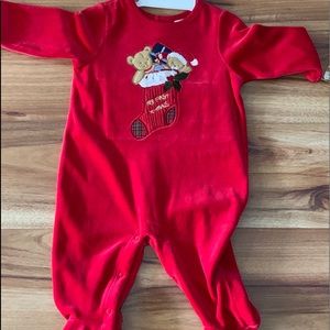“First Impression”  Xmas romper size 0-3 red #0119